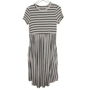 Simier Fariry Stripe Dress Womens Size Medium White A Line Stretch Short Sleeve